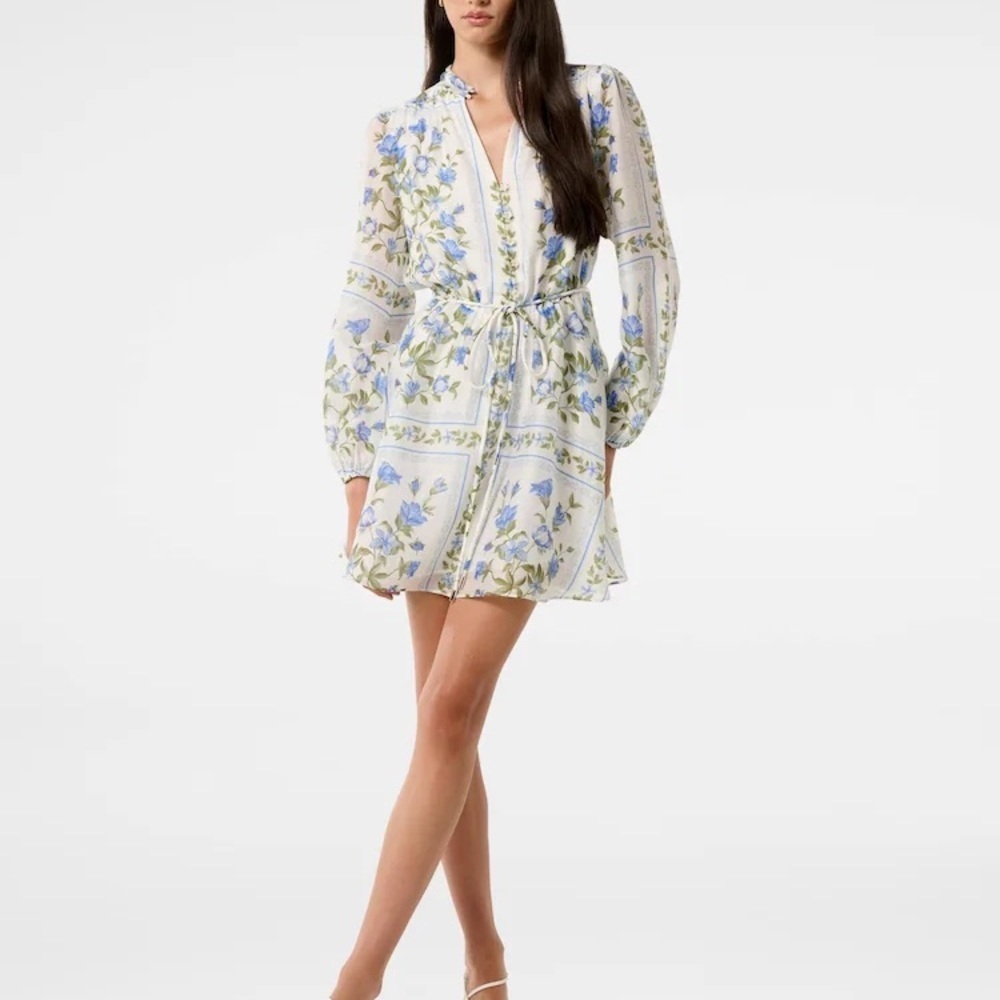 [US10]Forever New Blue Green Tamia Floral Long Sleeve Mini Dress